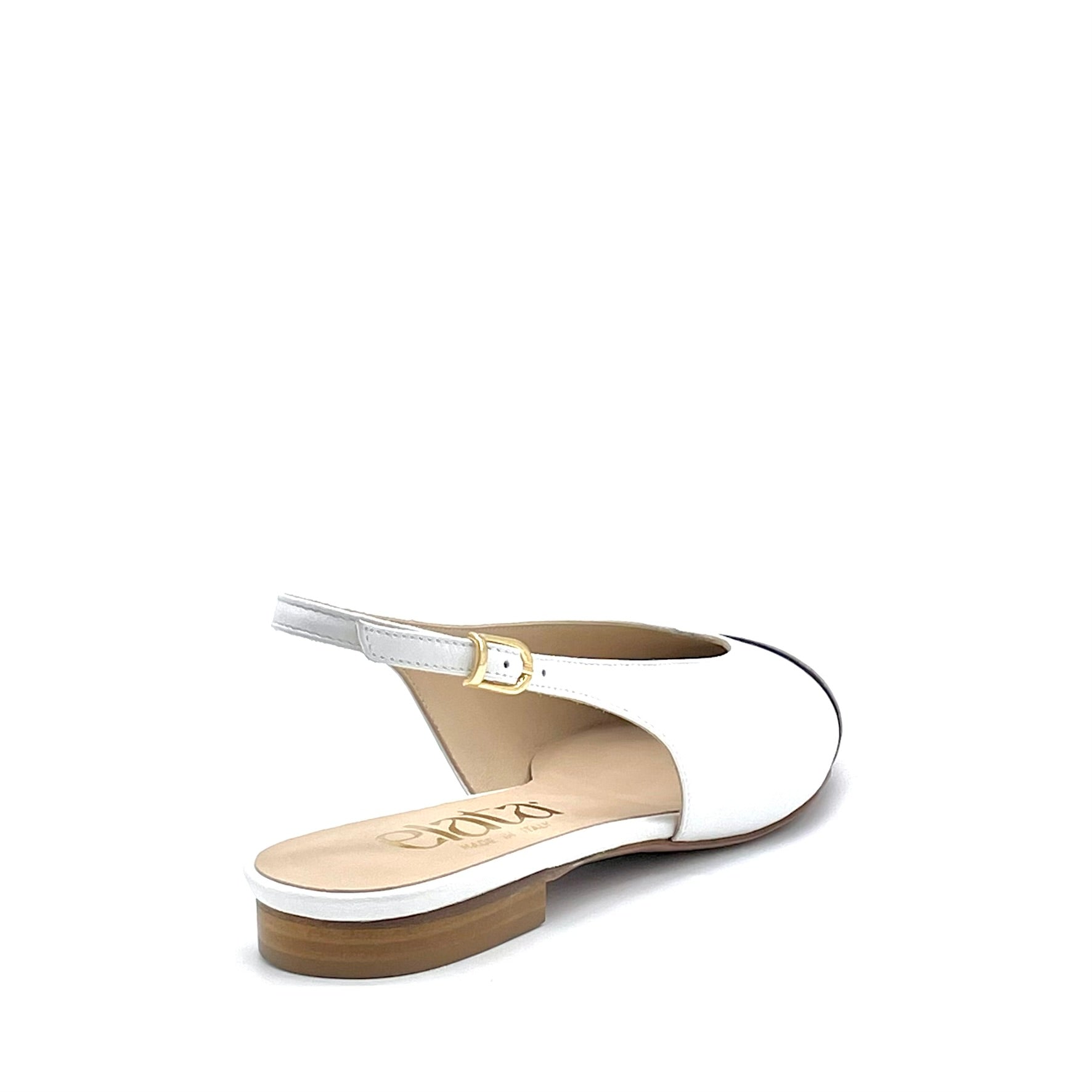 Elata 26206 slingback blanc vernis noir doré talon 1 cm