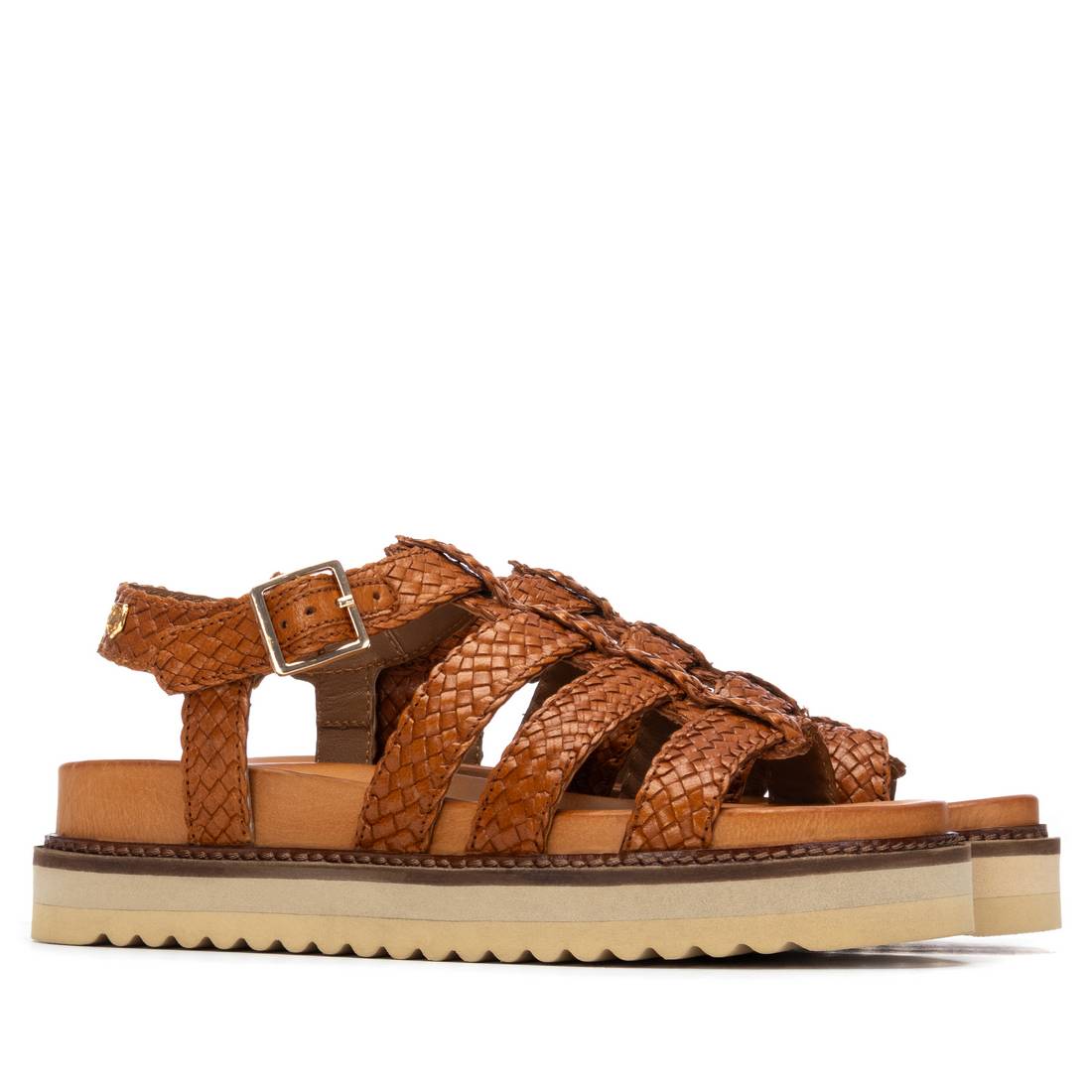 Carmela 16303004 sandale cuir camel tressée