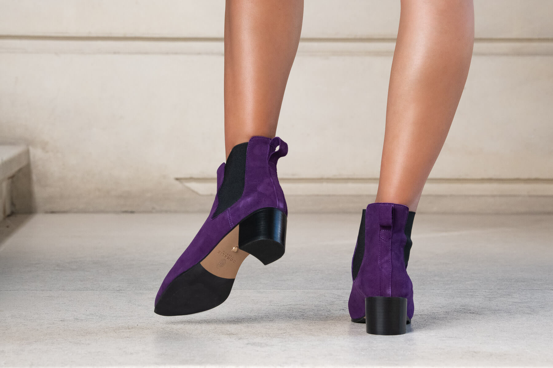 Coralie Masson Maggy bottine violet cuir talon 5 cm