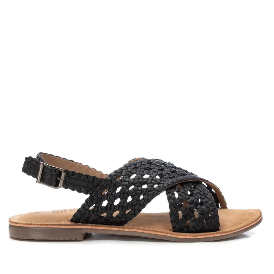 Carmela 16164503 sandale cuir noir tressee plate