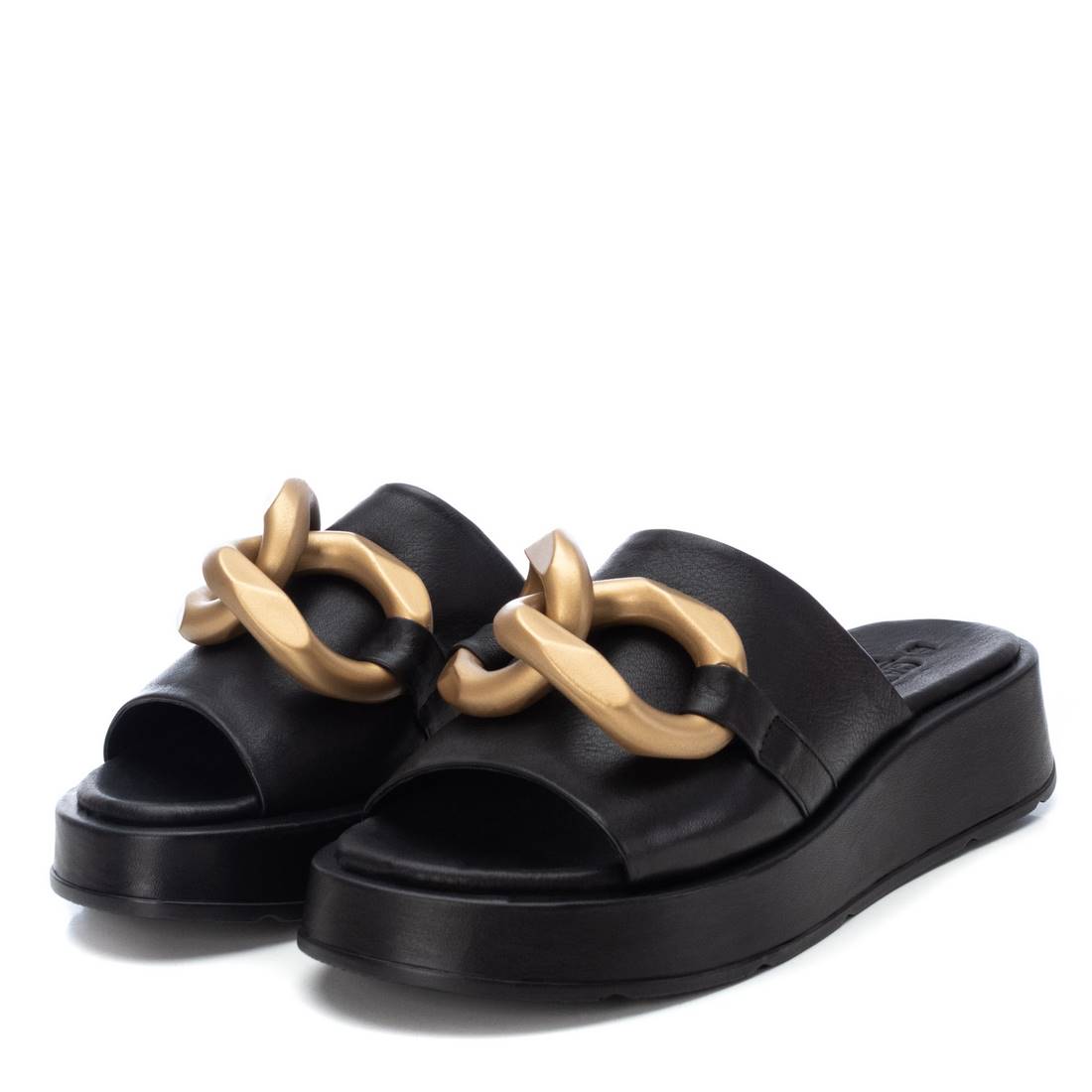Carmela 16077403 sandale femme cuir noir chaîne 4cm