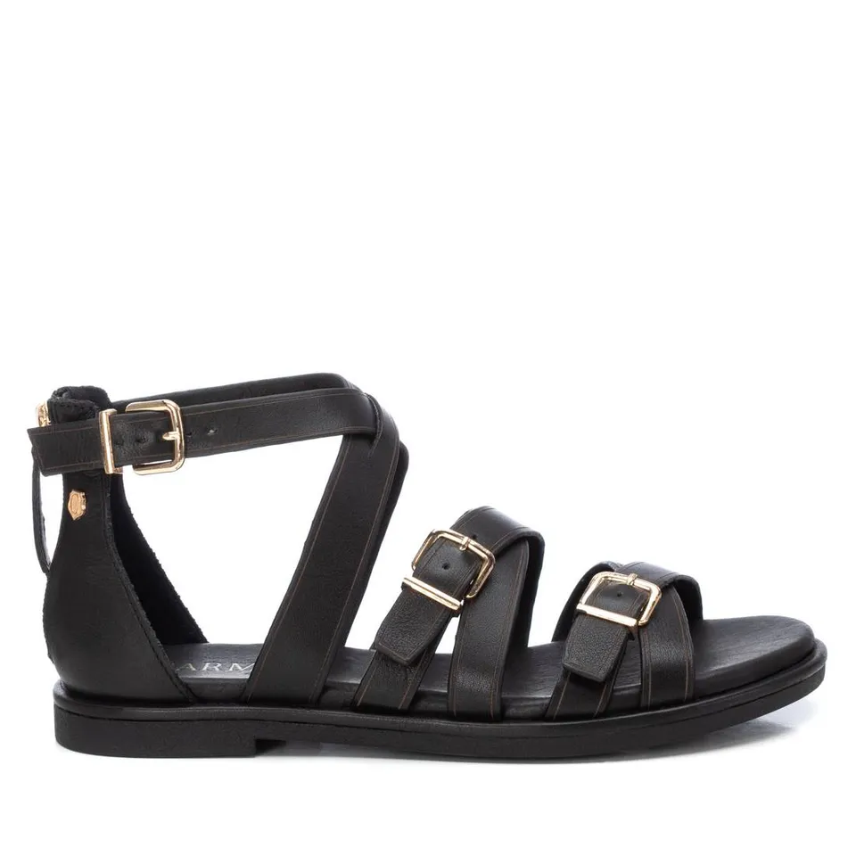 Carmela 16148701 sandales romaines noir cuir plates