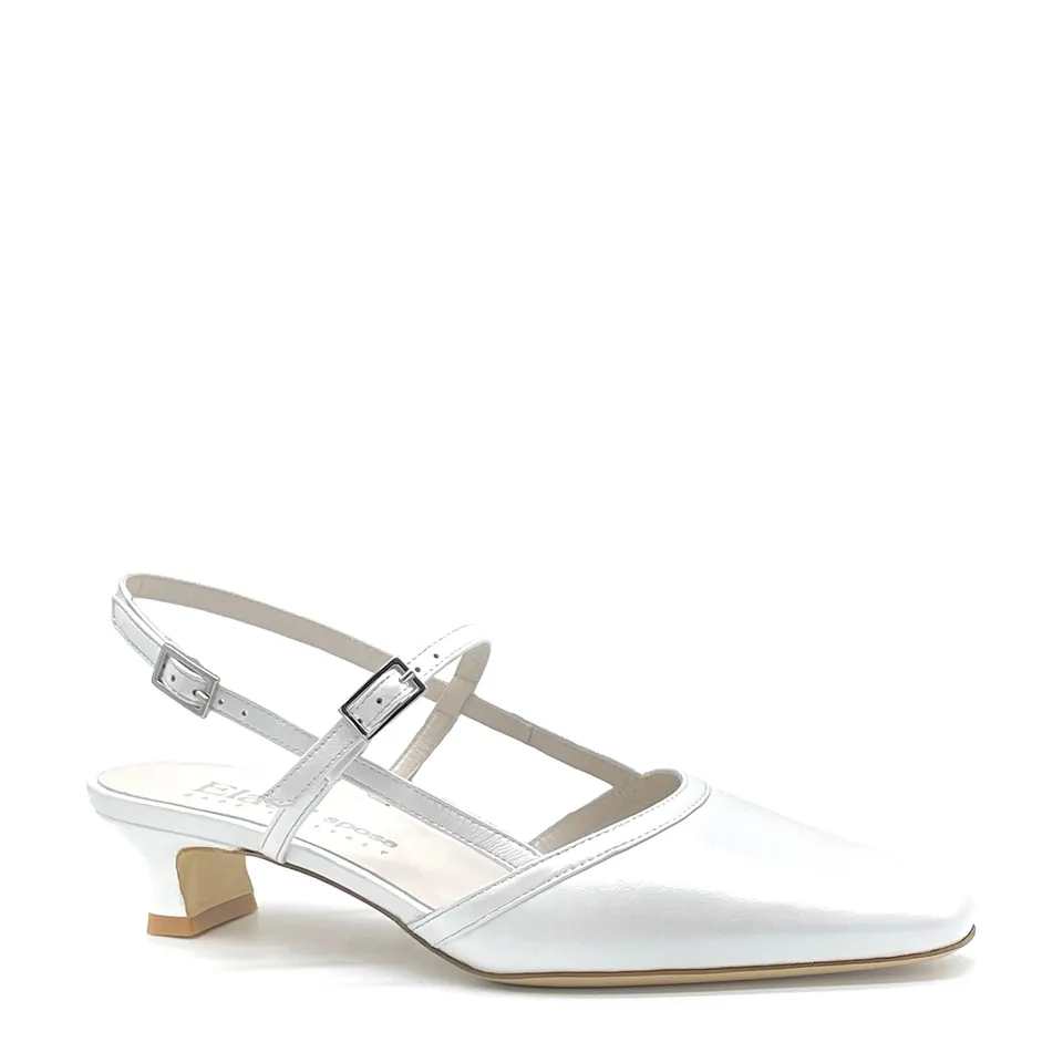 Elata S2636 slingback cuir blanc perlé talon 3,5 cm