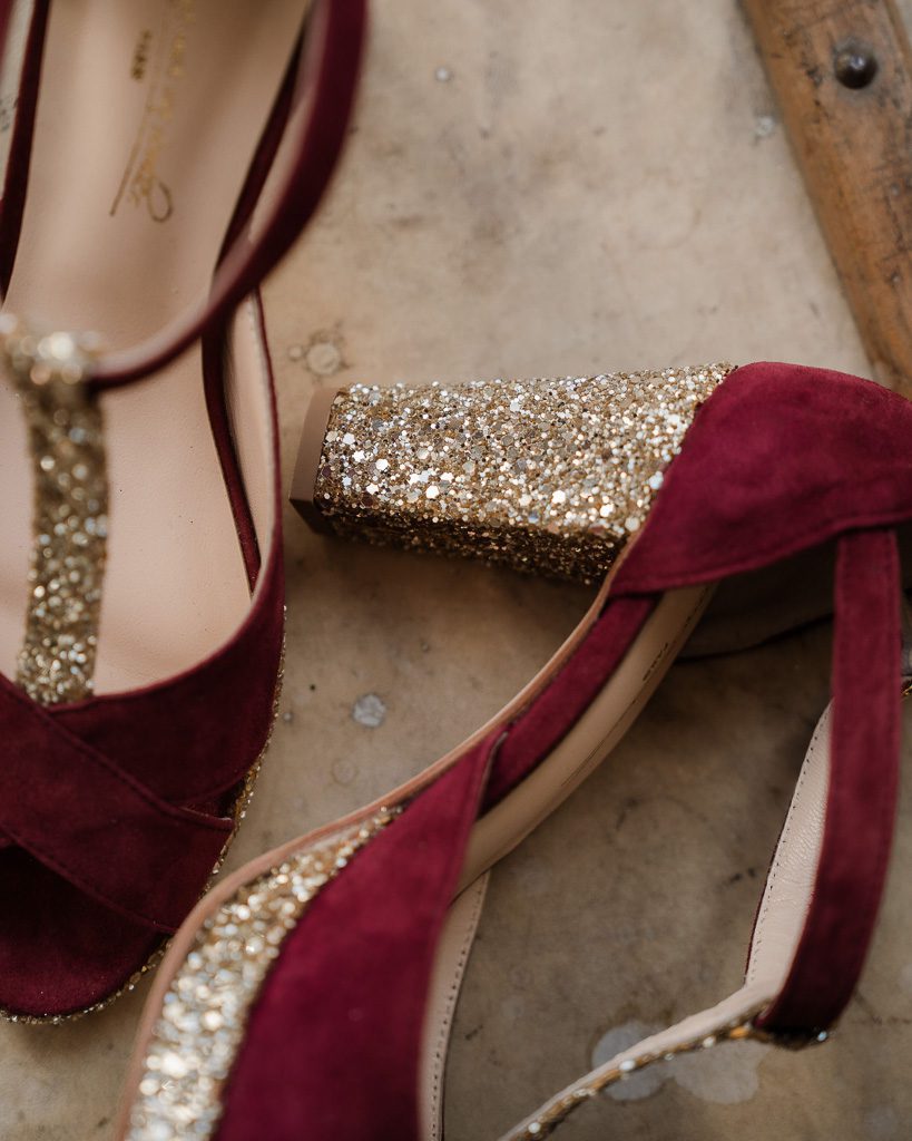 Dessine Moi Un Soulier Salomé velours bordeaux champagne