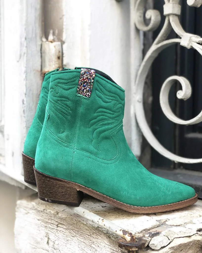 Dessine Moi Un Soulier Santiag vert émeraude bottine glitter pointure normale