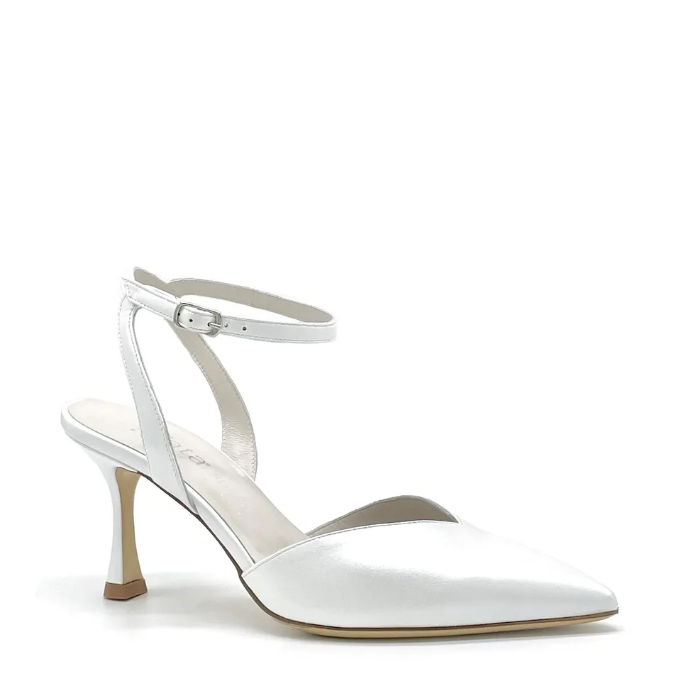 Elata S2532 slingback cuir perlé blanc talon 7,5 cm