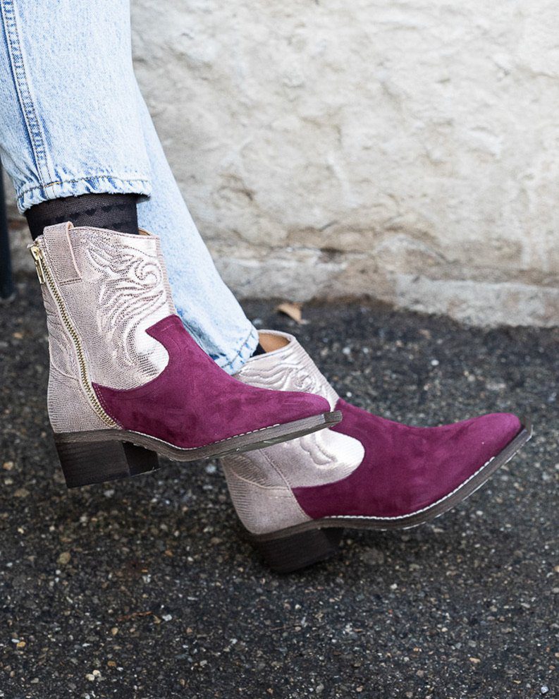 Dessine Moi Un Soulier Santiag bottines plates bronze grenat