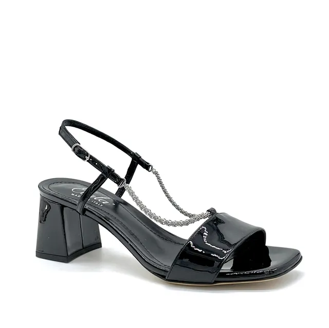 Elata 12136 sandales vernis noir chaîne talon 5,5 cm