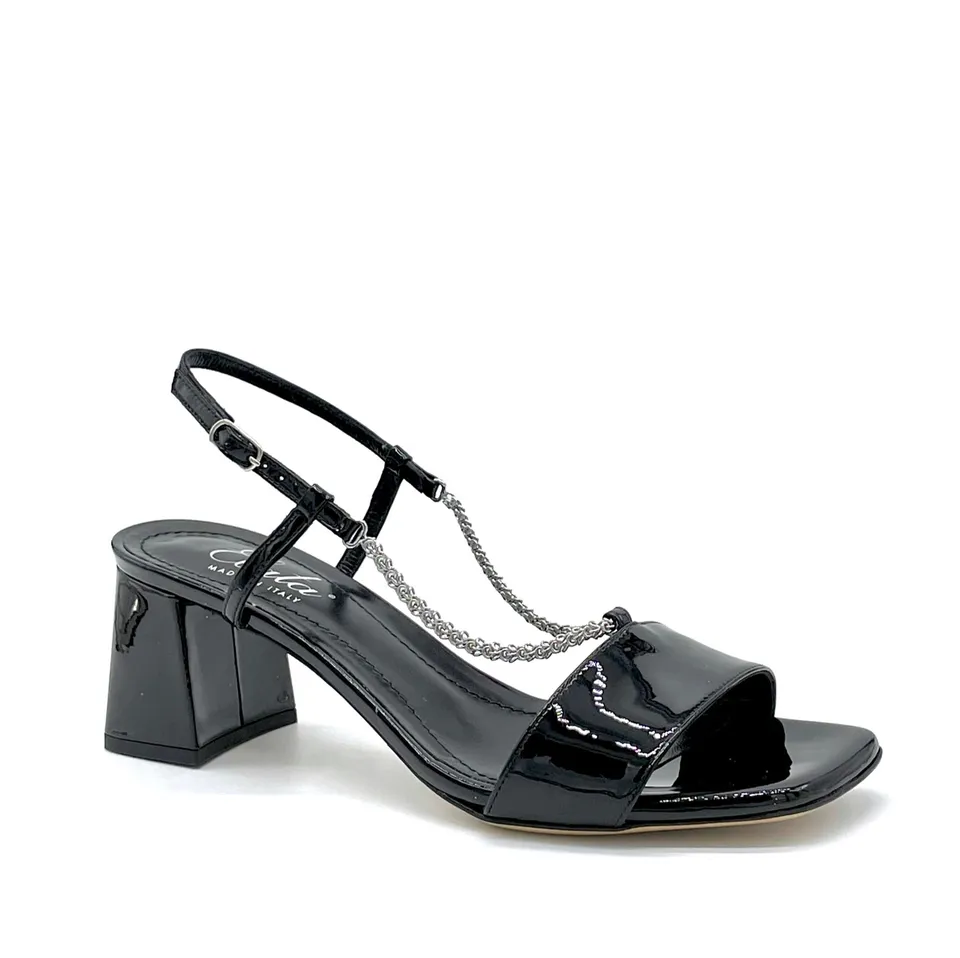 Elata 12136 sandales vernis noir chaîne talon 5,5 cm
