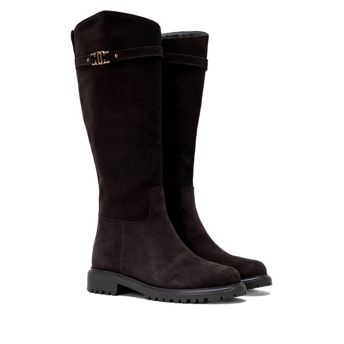 Carmela 16426502 botte marron daim talon plat