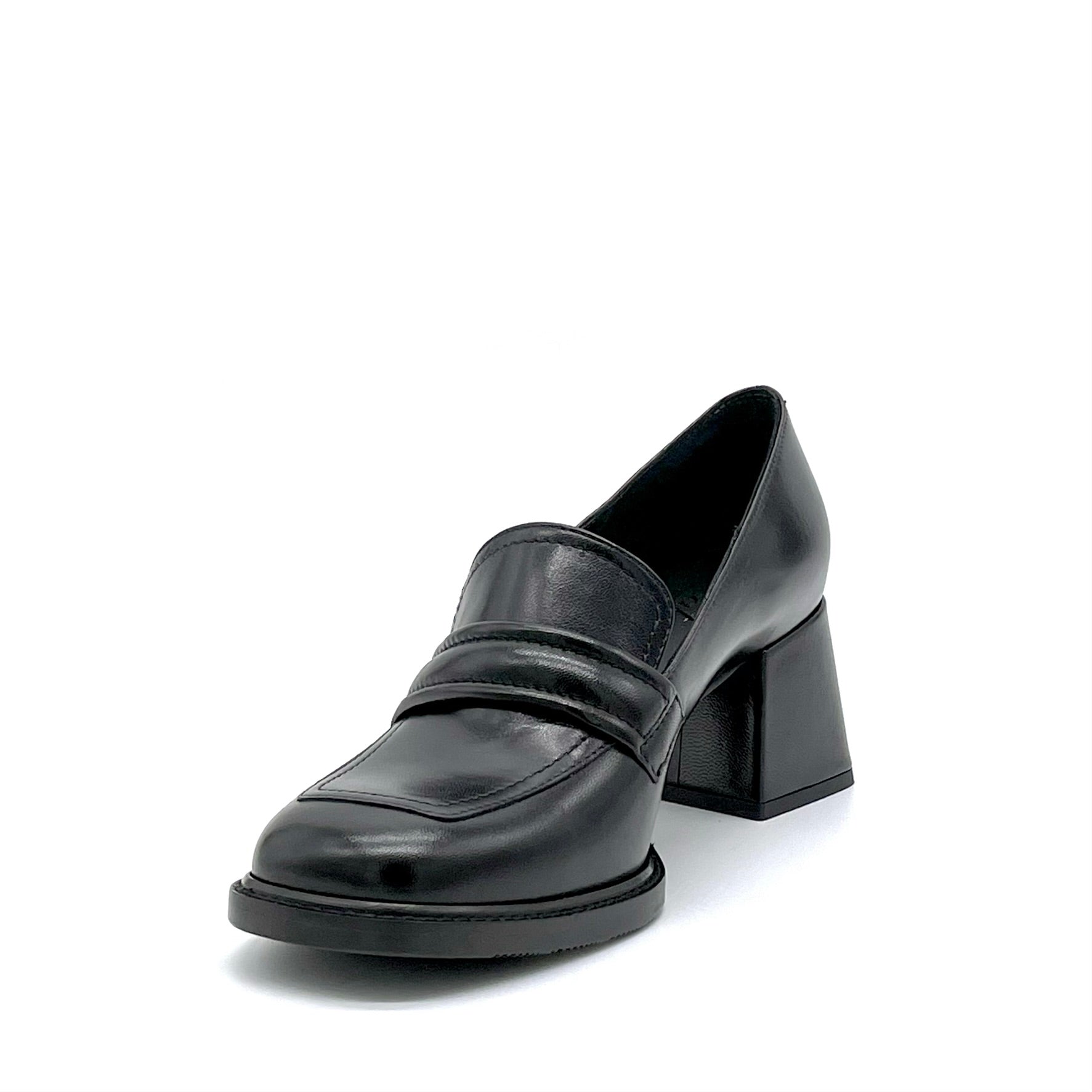 Elata 52541 mocassin cuir noir talon 6 cm