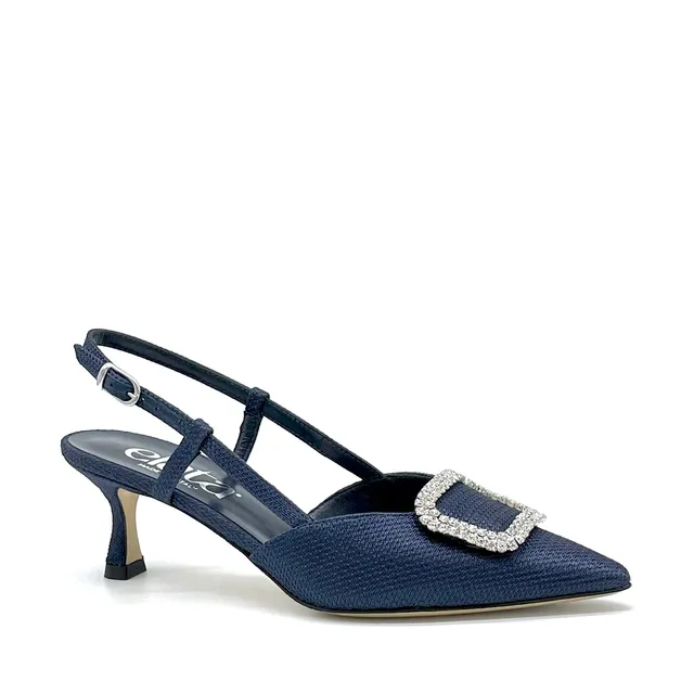 Elata 16139 slingback piqué bleu boucle bijou talon 5,5 cm