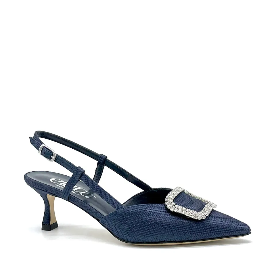 Elata 16139 slingback piqué bleu boucle bijou talon 5,5 cm