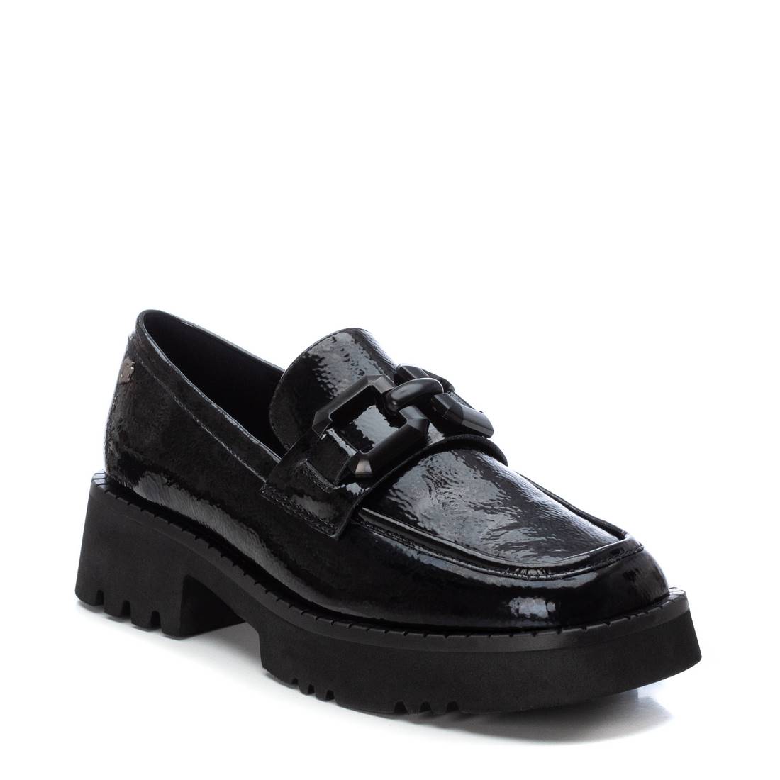 Carmela 16112401 mocassin femme noir cuir verni plat