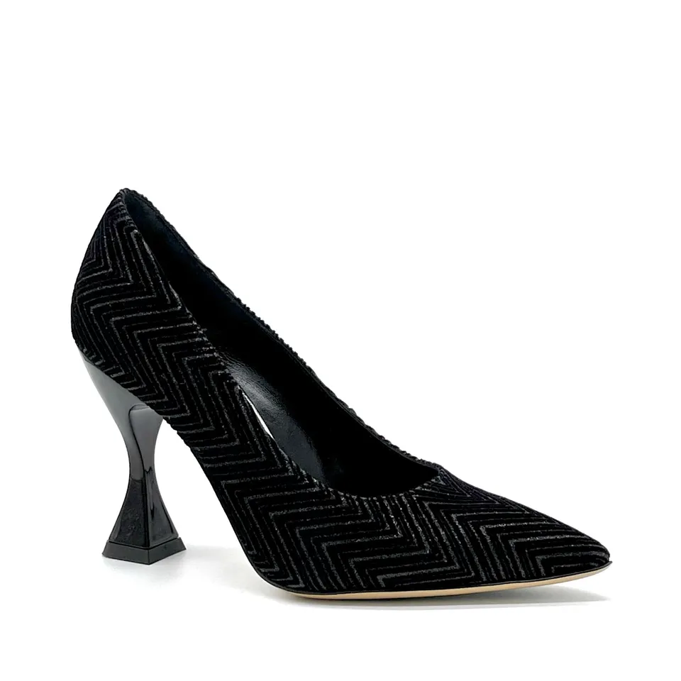 Elata 53514 escarpin velours noir glitter talon 9,5 cm