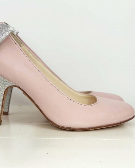 Dessine Moi Un Soulier escarpin cuir vieux rose paillettes argent