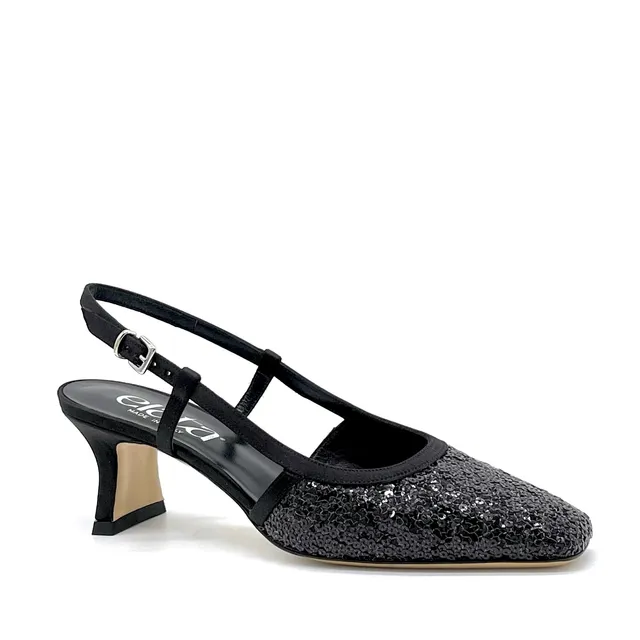 ELATA 14174 slingback satin noir paillettes talon 5,5 cm