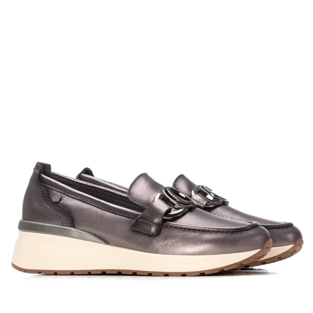 Carmela 16252302 mocassin cuir gris effet métallisé
