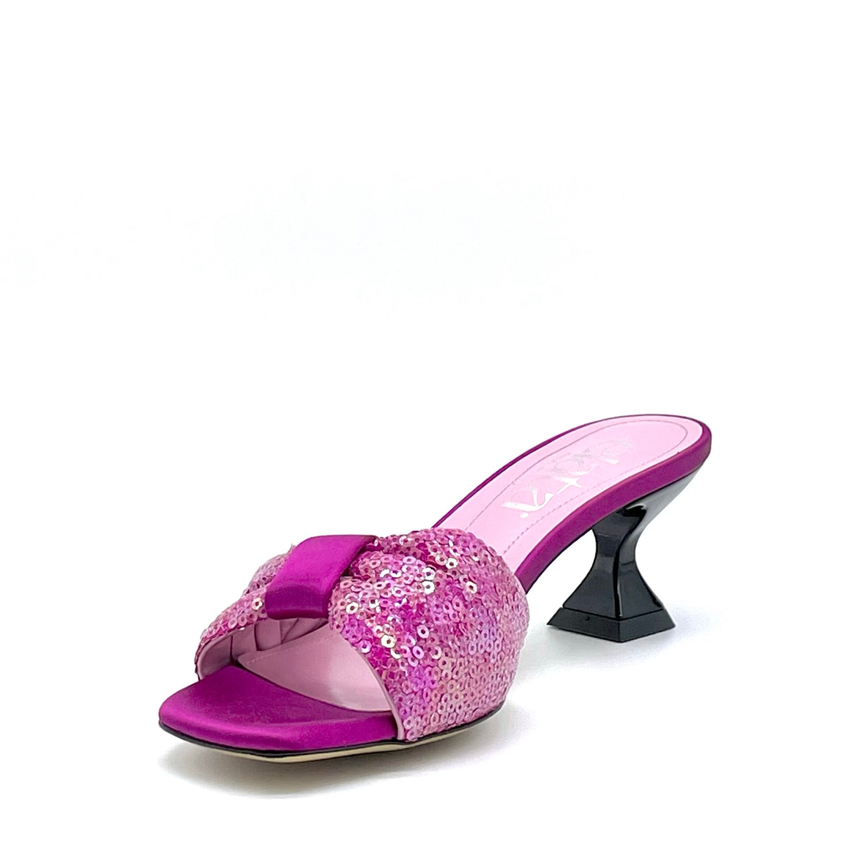 ELATA 14128 mules satin cyclamen paillettes talon 5,5 cm