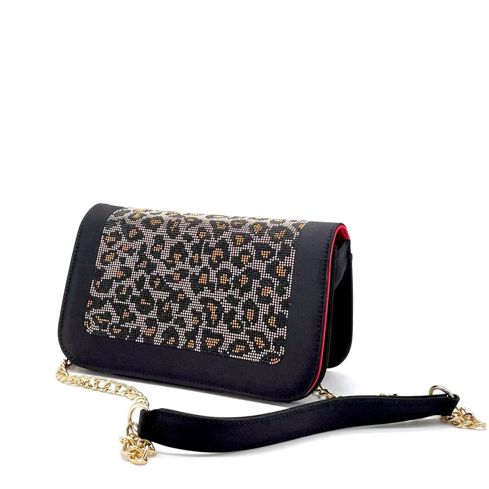 ELATA E849 pochette soie animalier chaîne or