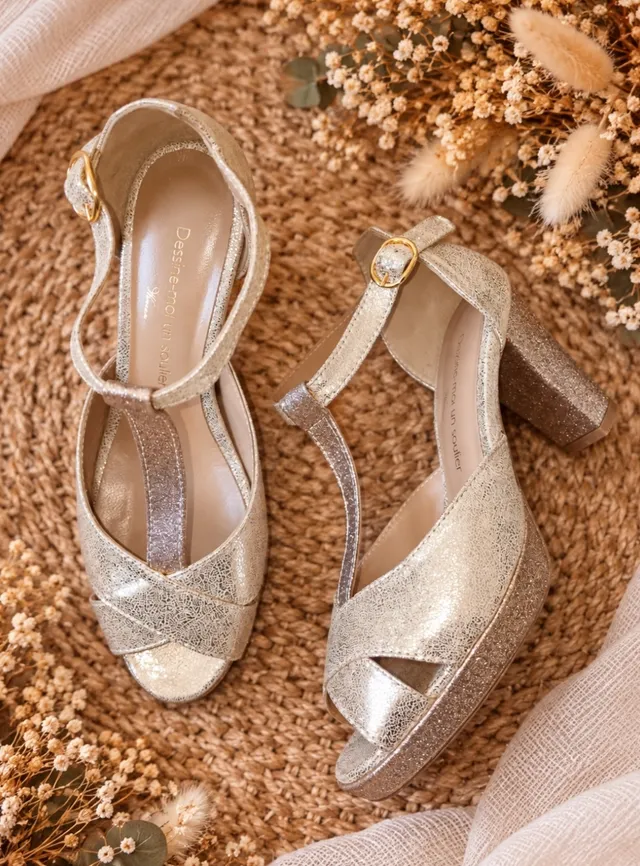 Dessine Moi Un Soulier Salomé Irisé Champagne paillettes 37,5