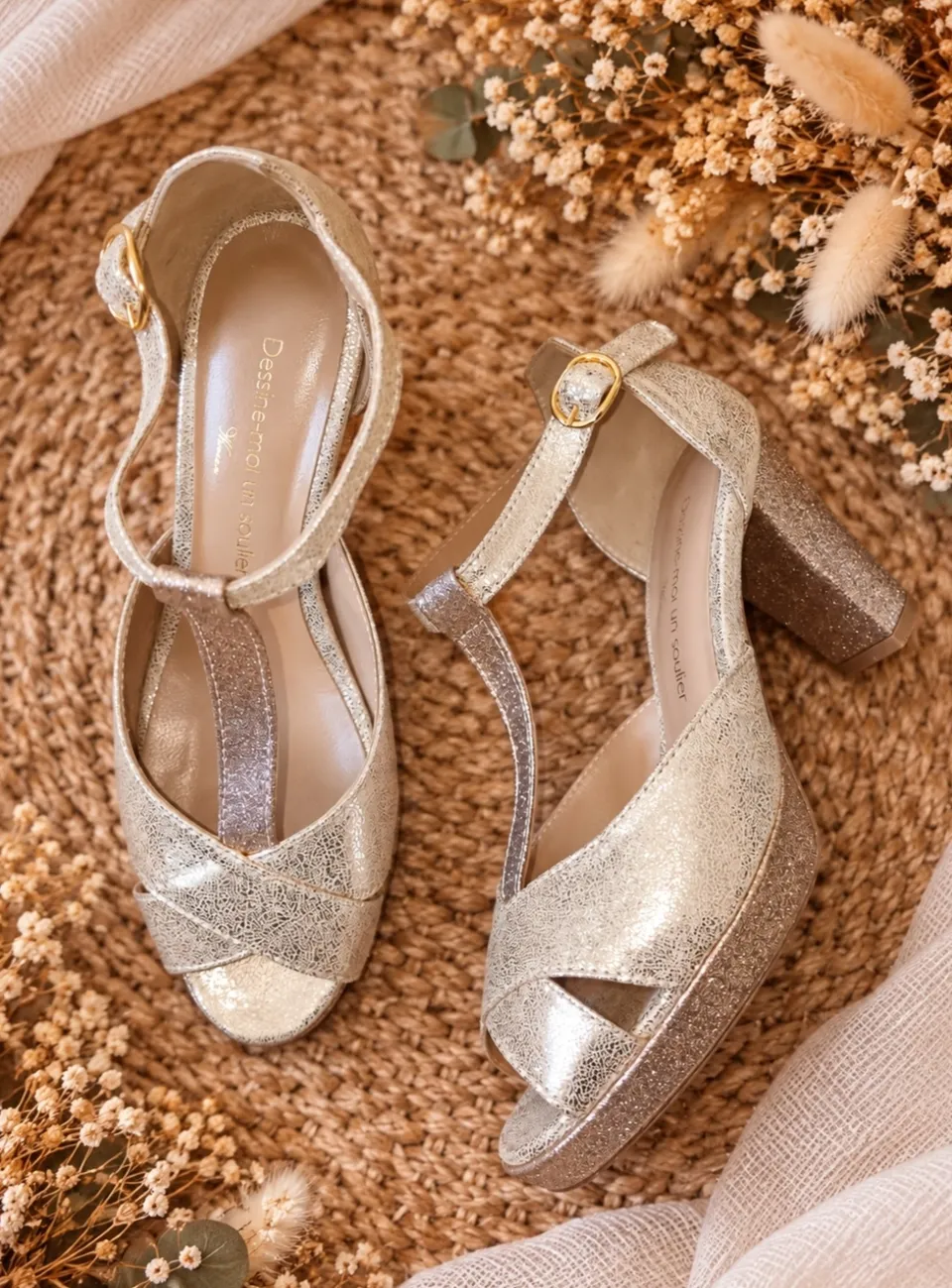 Dessine Moi Un Soulier Salomé Irisé Champagne paillettes 37,5