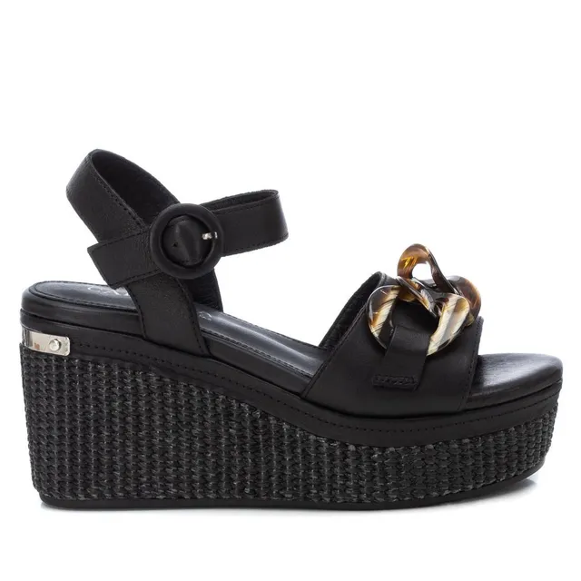 Carmela 16072403 sandales compensees noires cuir veritable
