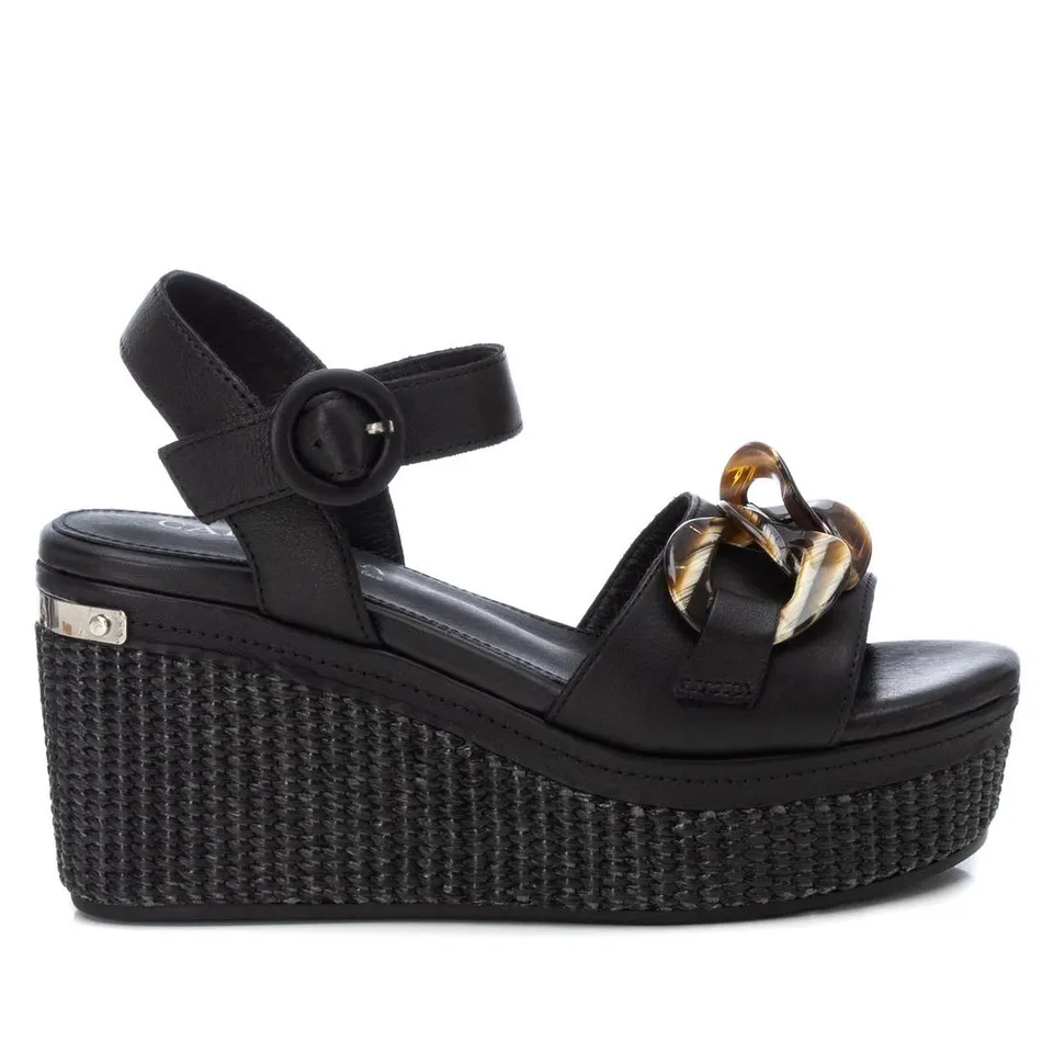 Carmela 16072403 sandales compensees noires cuir veritable