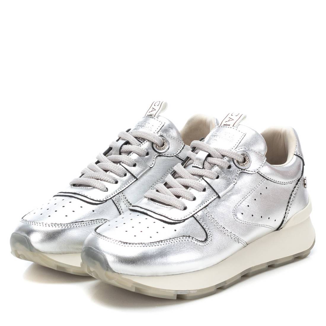 Carmela 16075302 basket femme cuir gris métalisé lacets