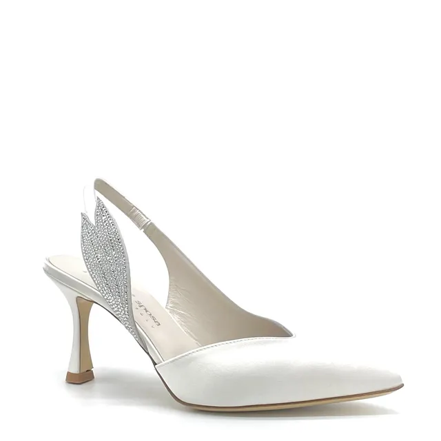 ELATA S2633 slingback satin blanc strass talon 7,5 cm
