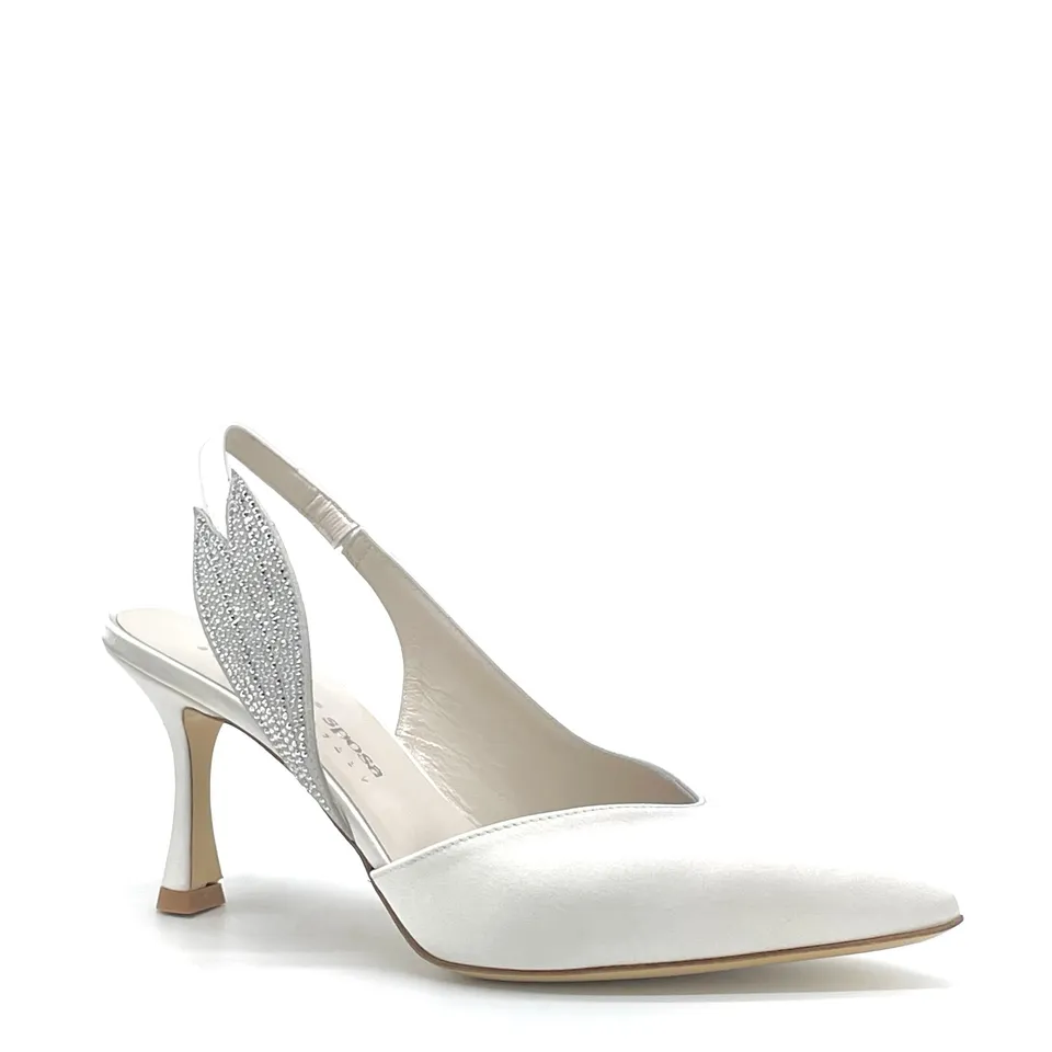 ELATA S2633 slingback satin blanc strass talon 7,5 cm
