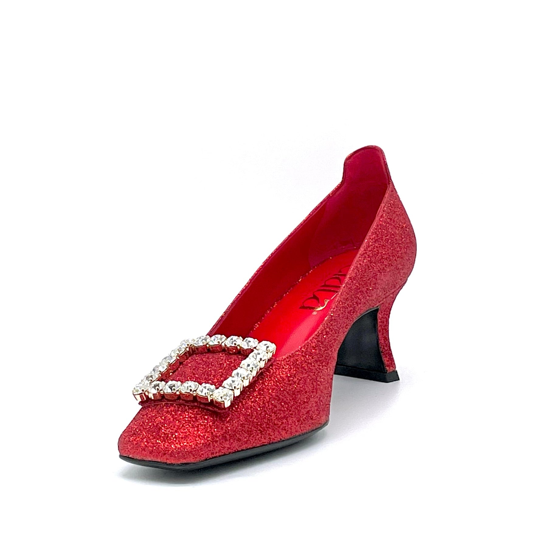 Elata 53512 escarpins glitter rouge boucle bijou talon 5,5 cm