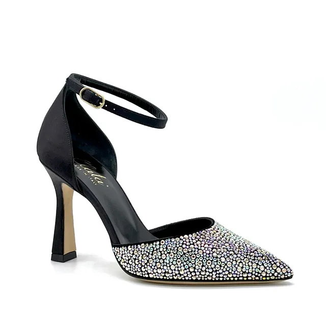 ELATA 13145 escarpins d'orsay soie noire strass