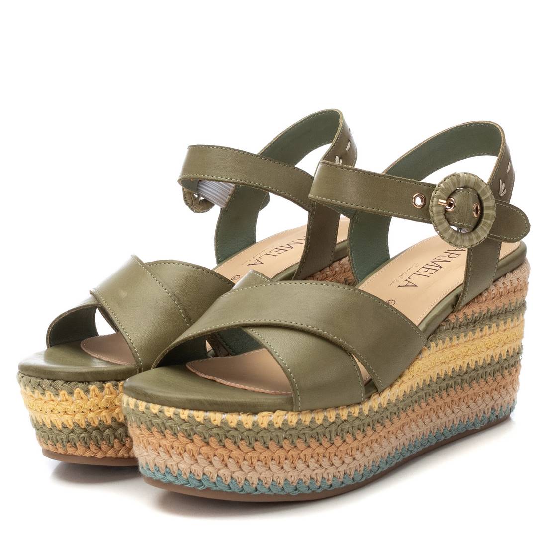 Carmela 16223807 sandales cuir kaki compensées 8 cm