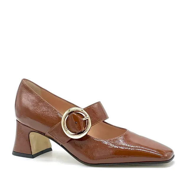 ELATA 53509 Mary Jane vernis marron boucle dorée