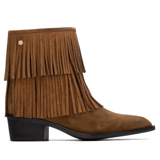 Carmela 16439503 bottines femme camel suède franges
