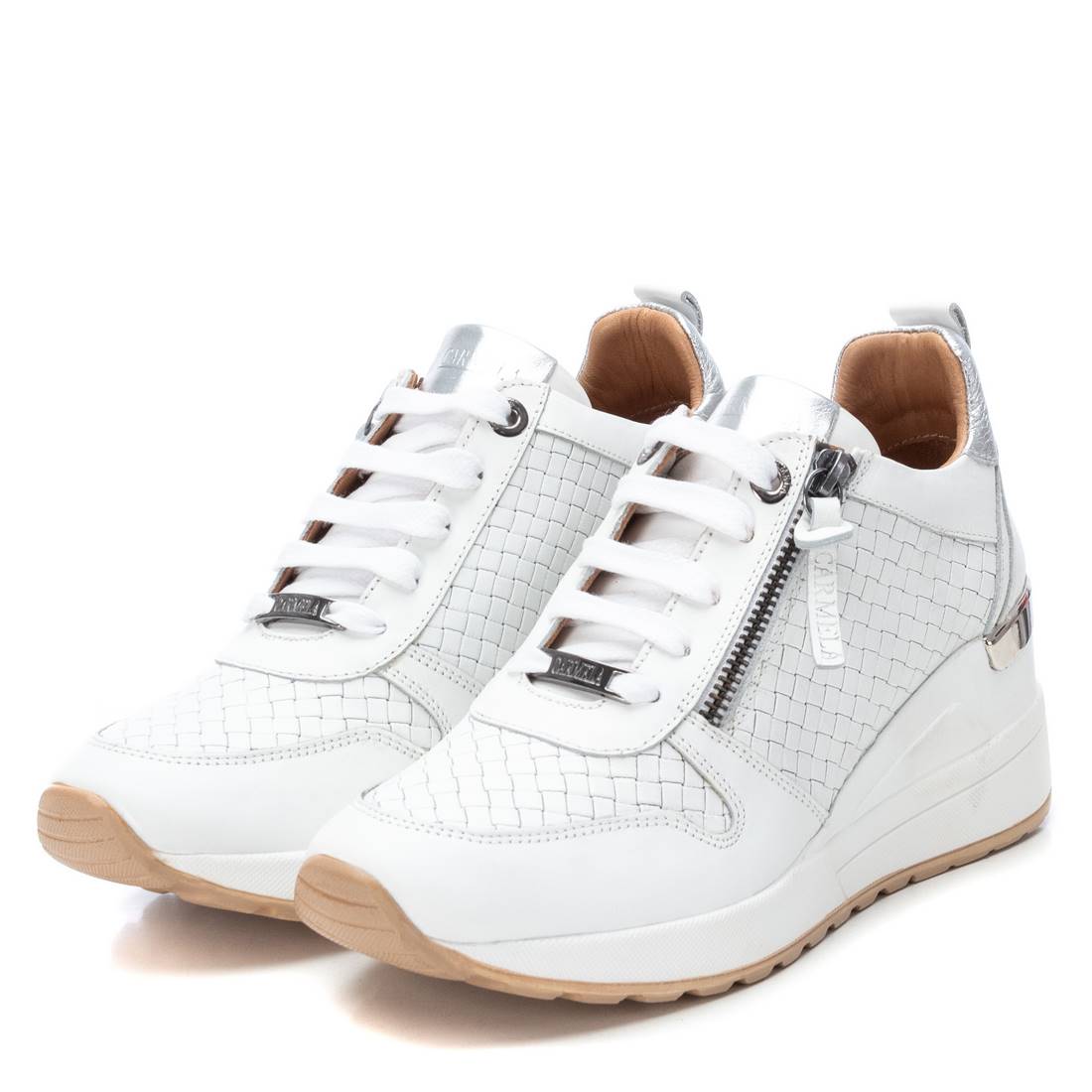 Carmela 16075601 basket compensée cuir blanc 7 cm