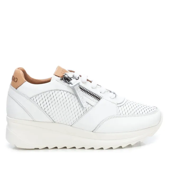 Carmela 16070903 baskets cuir blanc zip talon plat