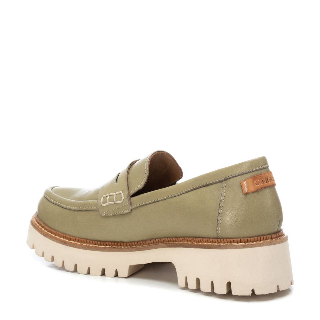 Carmela 16130903 mocassin cuir vert semelle dentée
