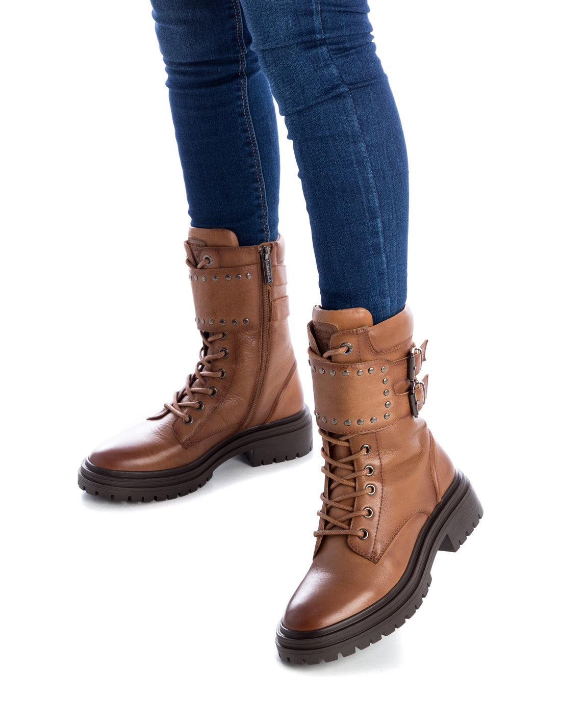 Carmela 16018402 bottine motarde marron cuir plat