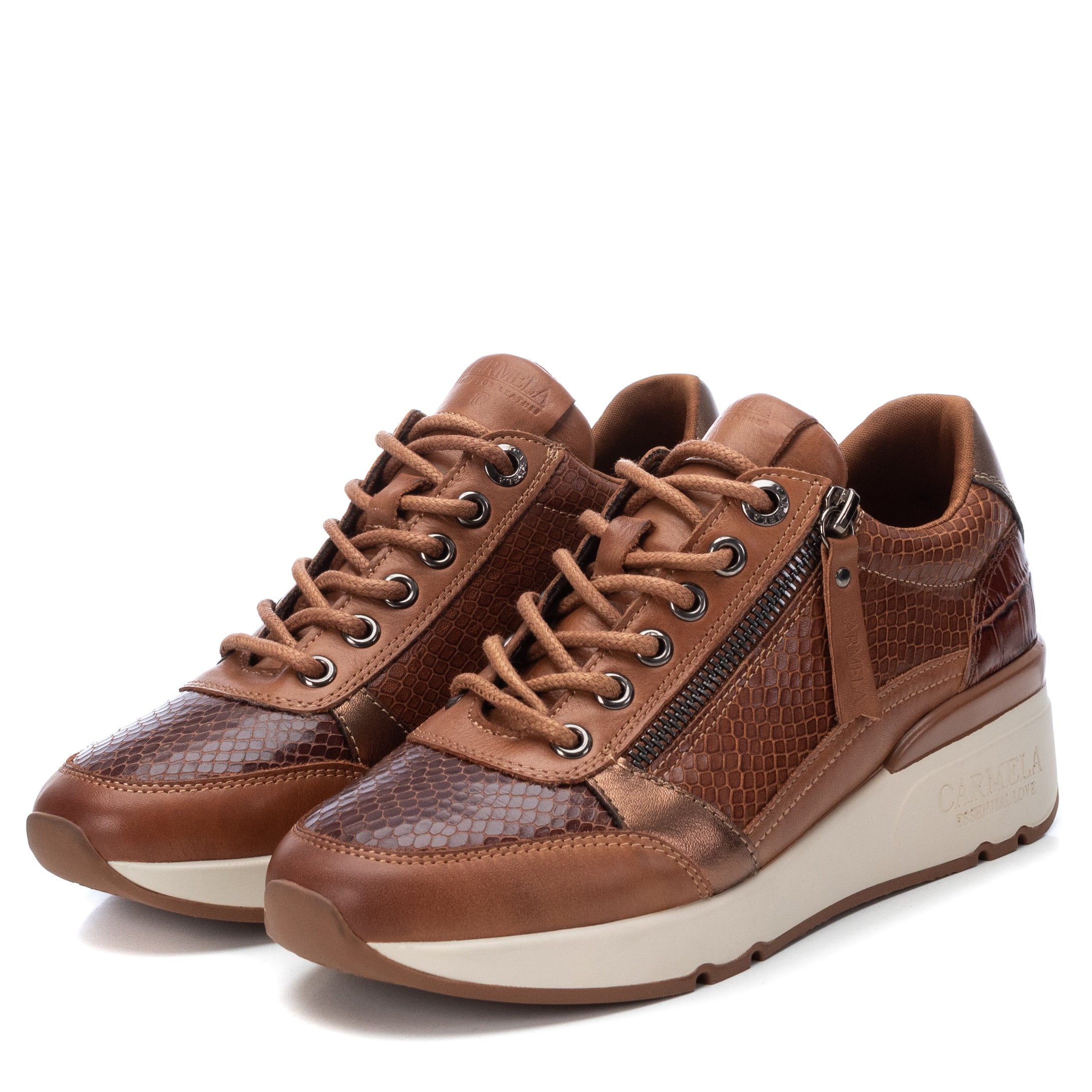 Carmela 16018202 basket cuir marron femme lacet