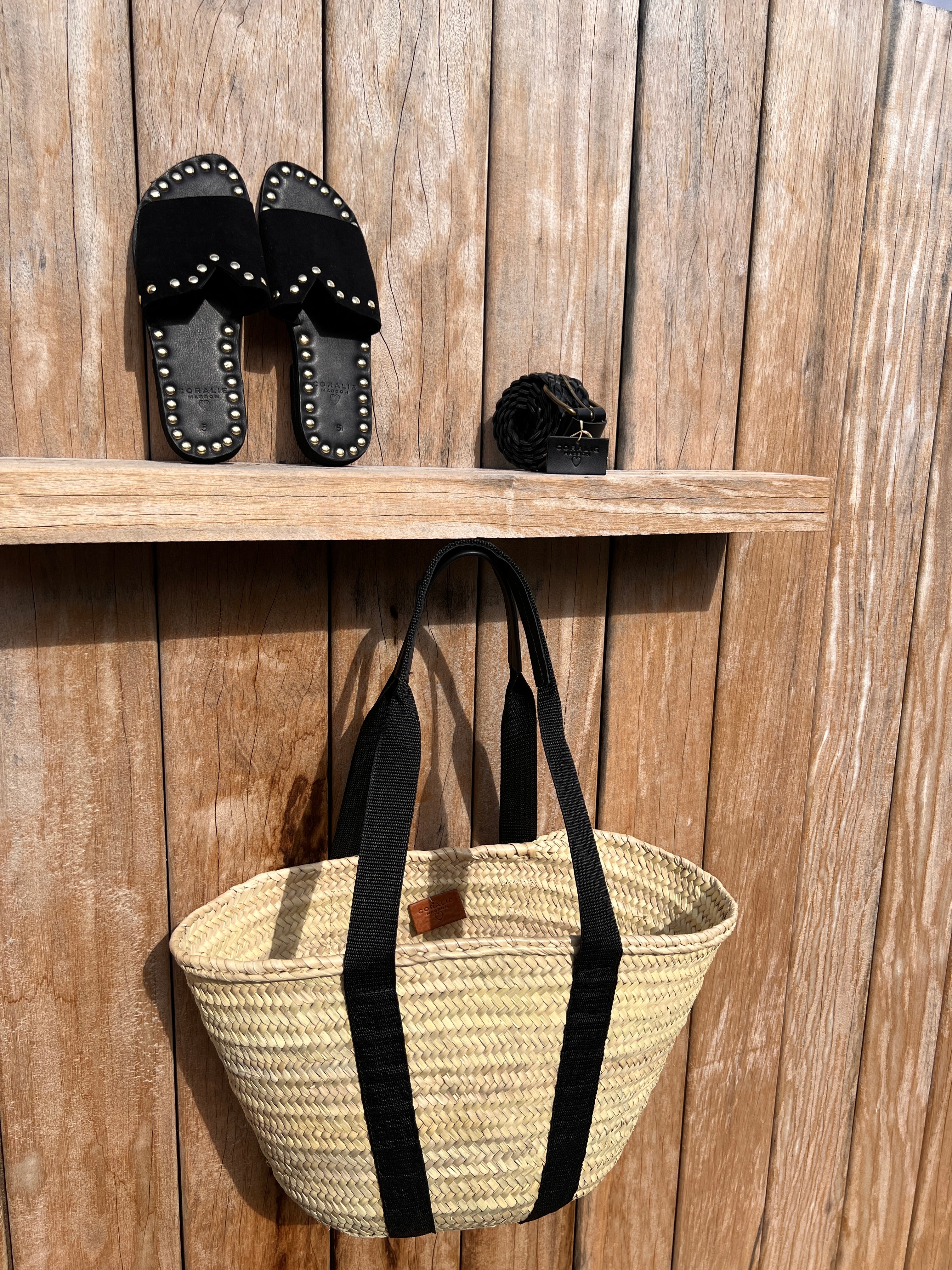Coralie Masson Makila mules cuir noir clous dorés