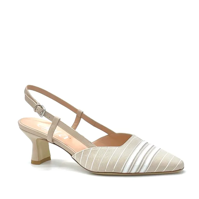 Elata 14159 slingback tissu rayé beige talon 5,5 cm