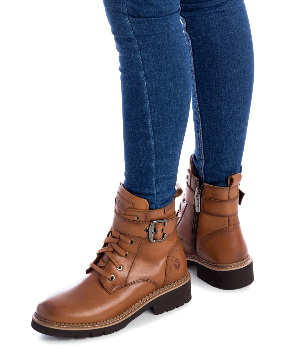 Carmela 16004702 bottines cuir marron style militaire