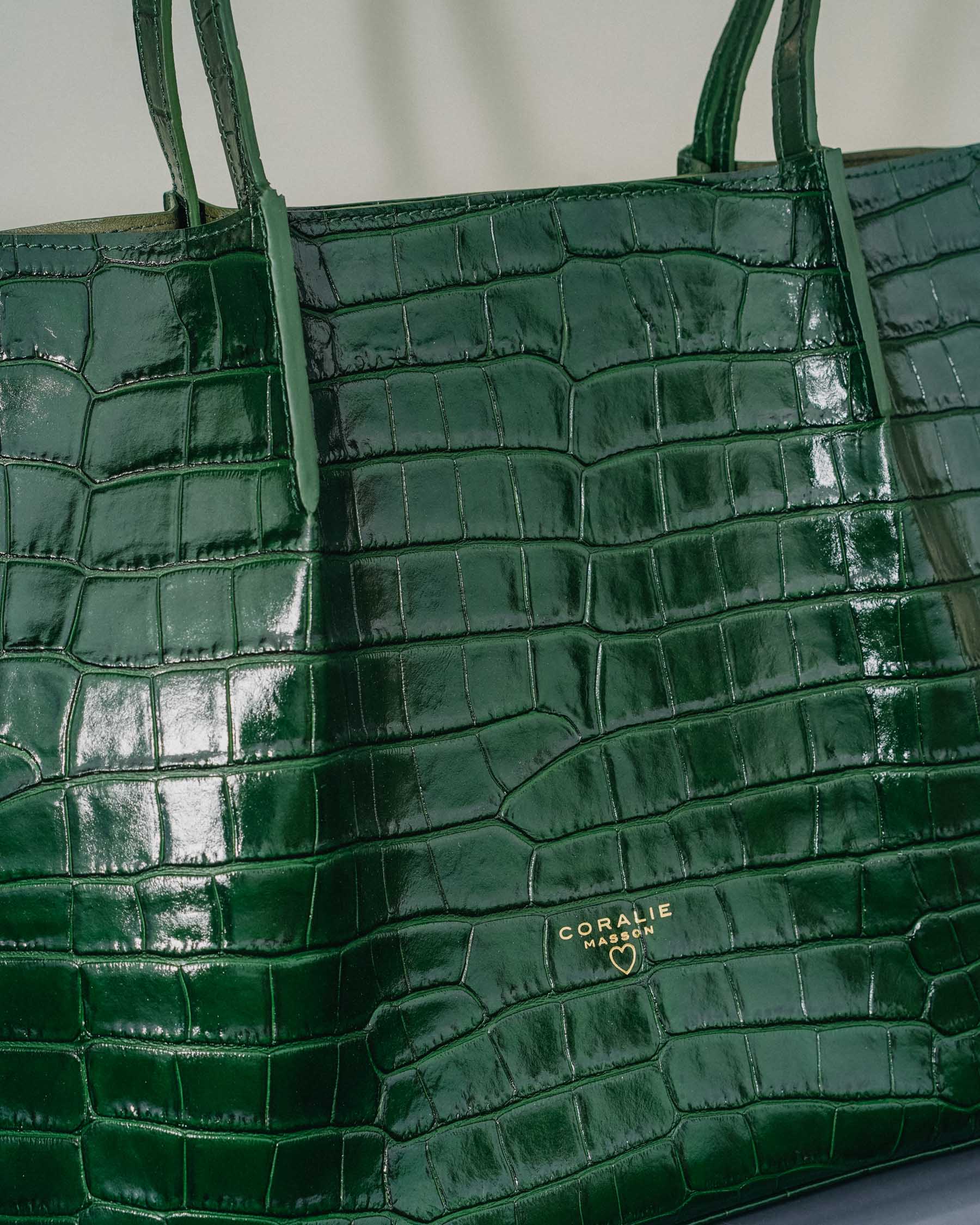 Coralie Masson Malcolm sac cabas vert croco cuir