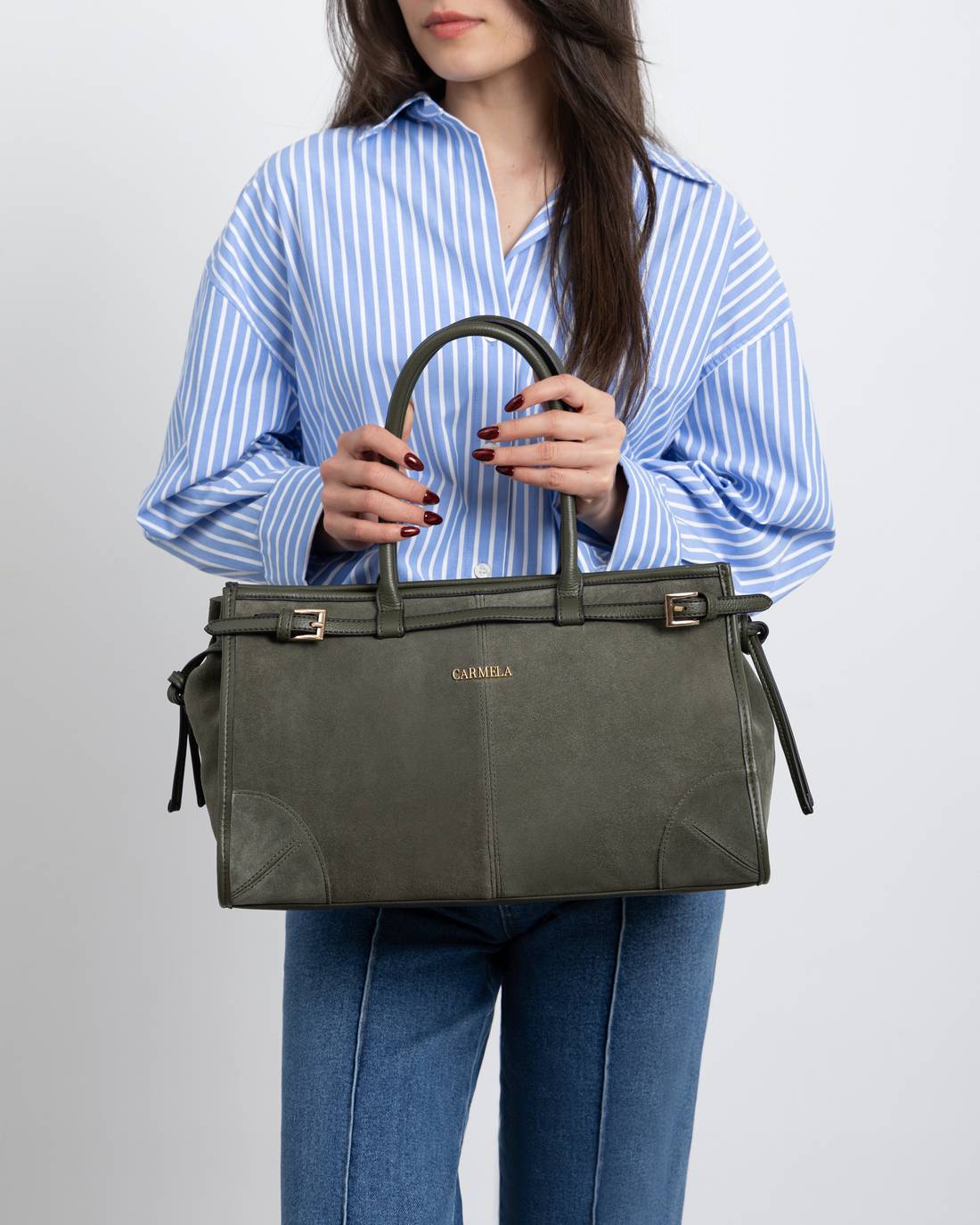 Carmela 18616904 sac épaule kaki cuir véritable