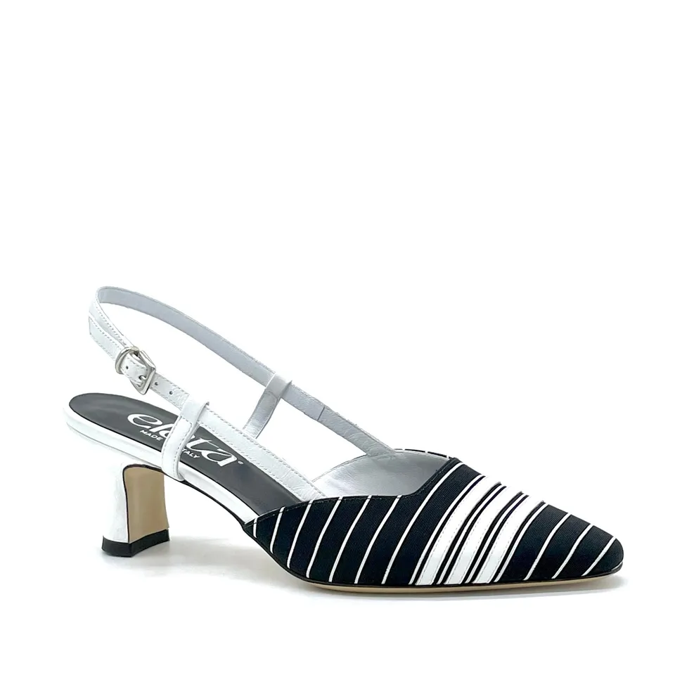Elata 14159 slingback rayé noir blanc talon 5,5 cm