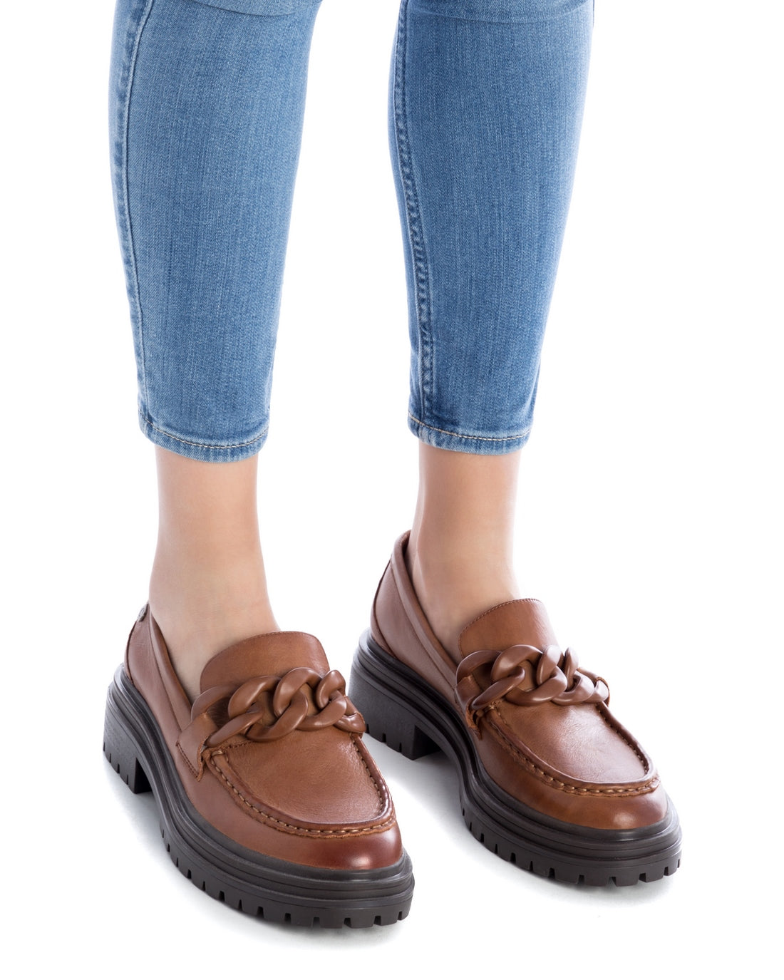 Carmela 16025704 mocassin cuir marron chaîne