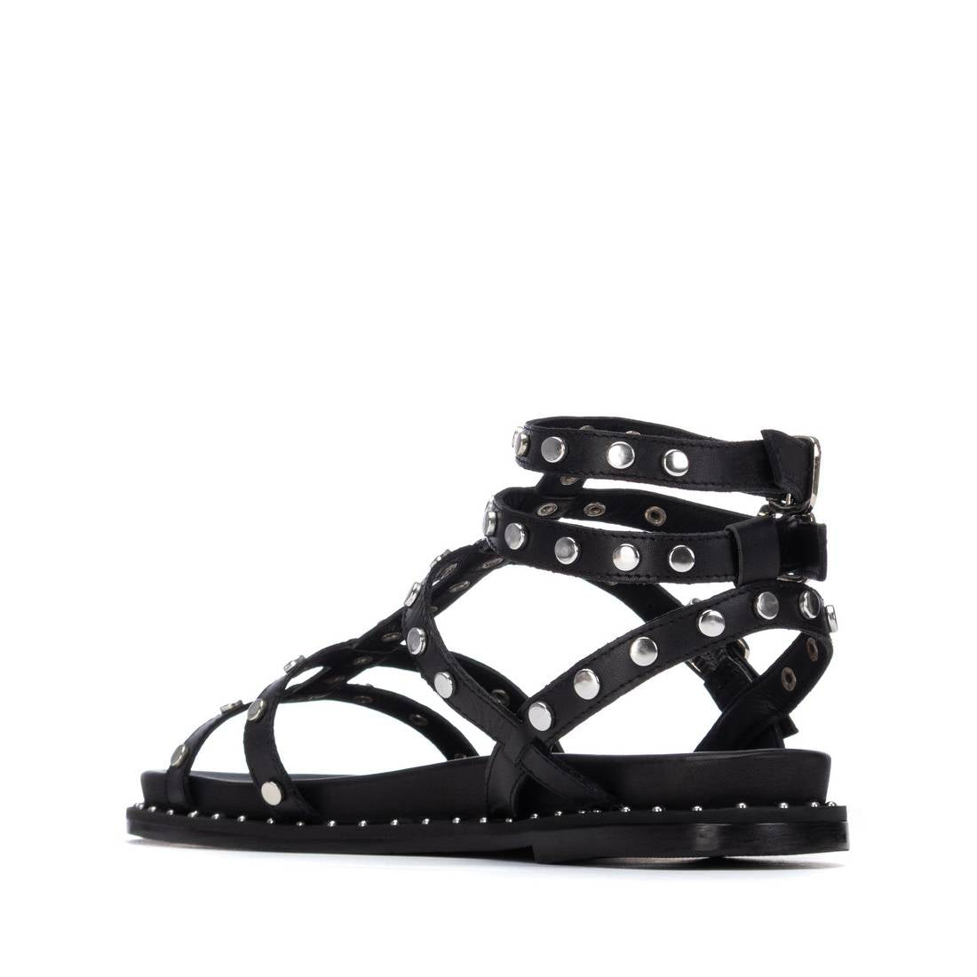 Carmela 16320102 sandale femme cuir noir romaine plate clous