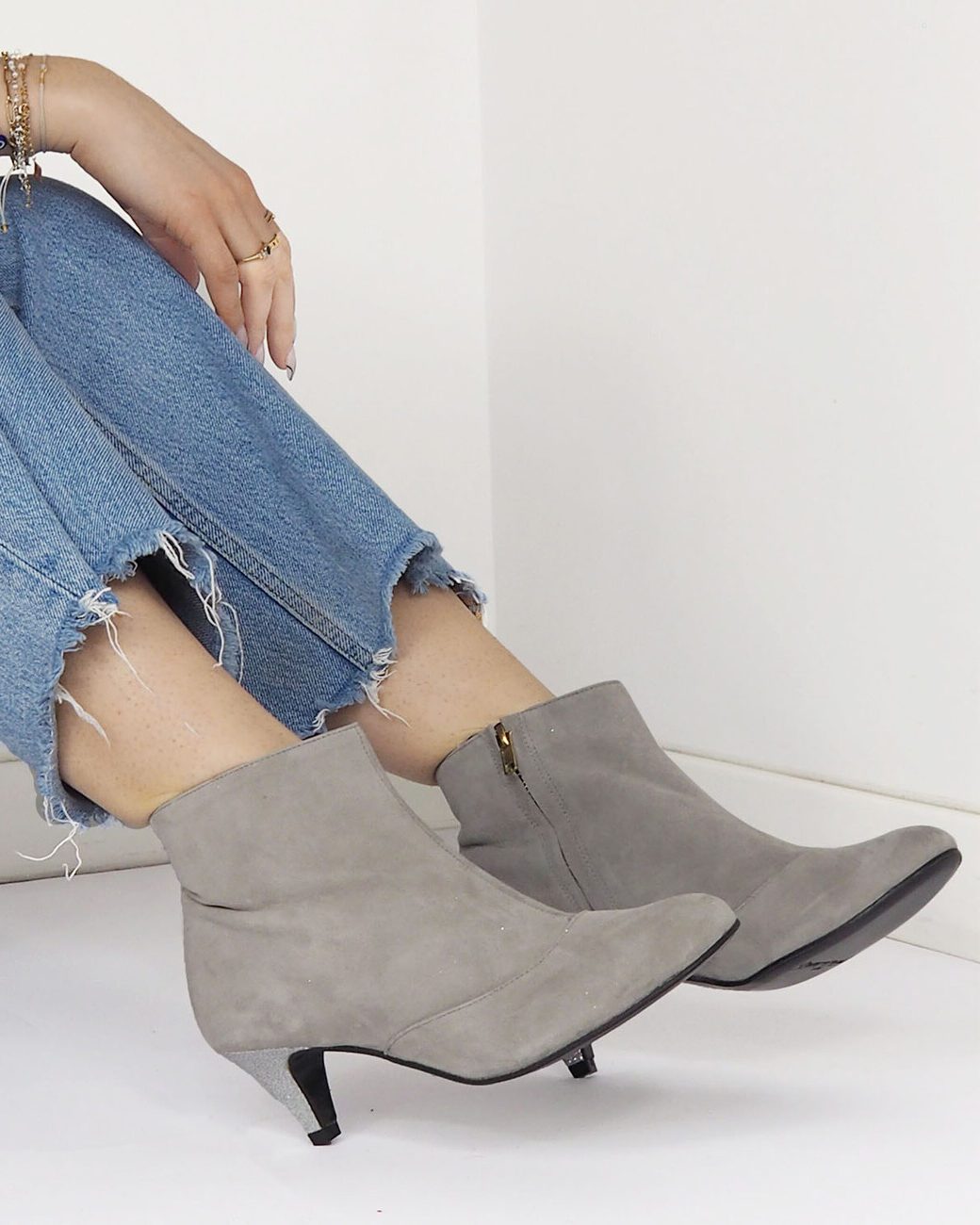 Dessine Moi Un Soulier bottine velours gris paillettes argent 38